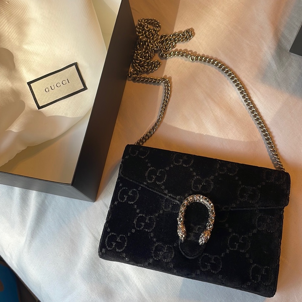 Black Velvet Gucci Dionysus Wallet on Chain Crossbody